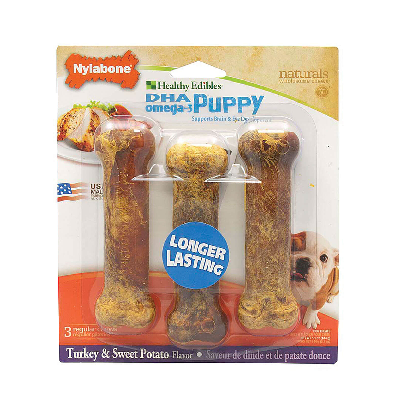Nylabone Healthy Edibles Puppy Sweet Potato & Turkey Blister Card Regual 3ct