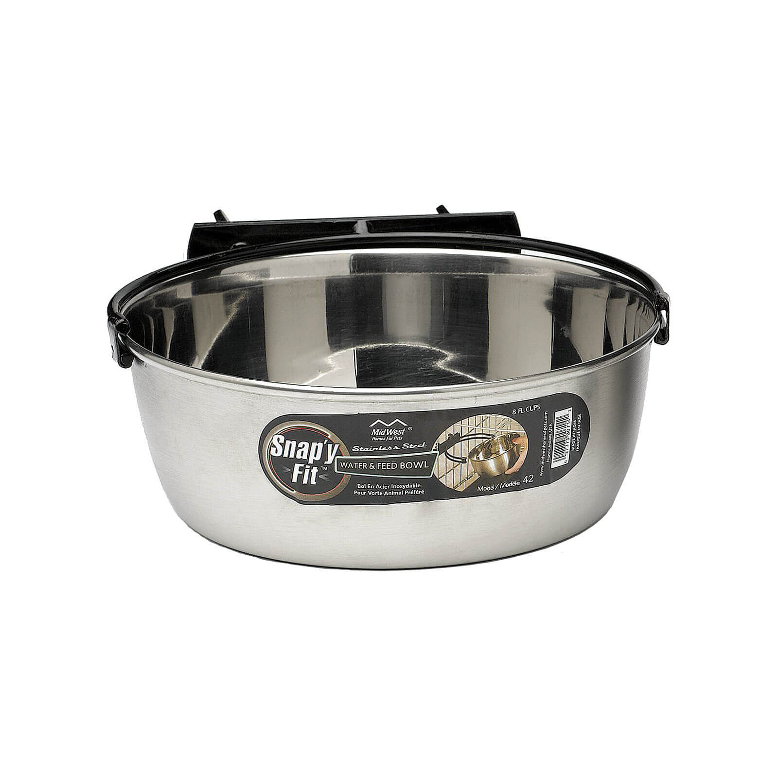 MidWest Homes for Pets Snap'y Fit Stainless Steel Food Bowl/Pet Bowl 8 Cups
