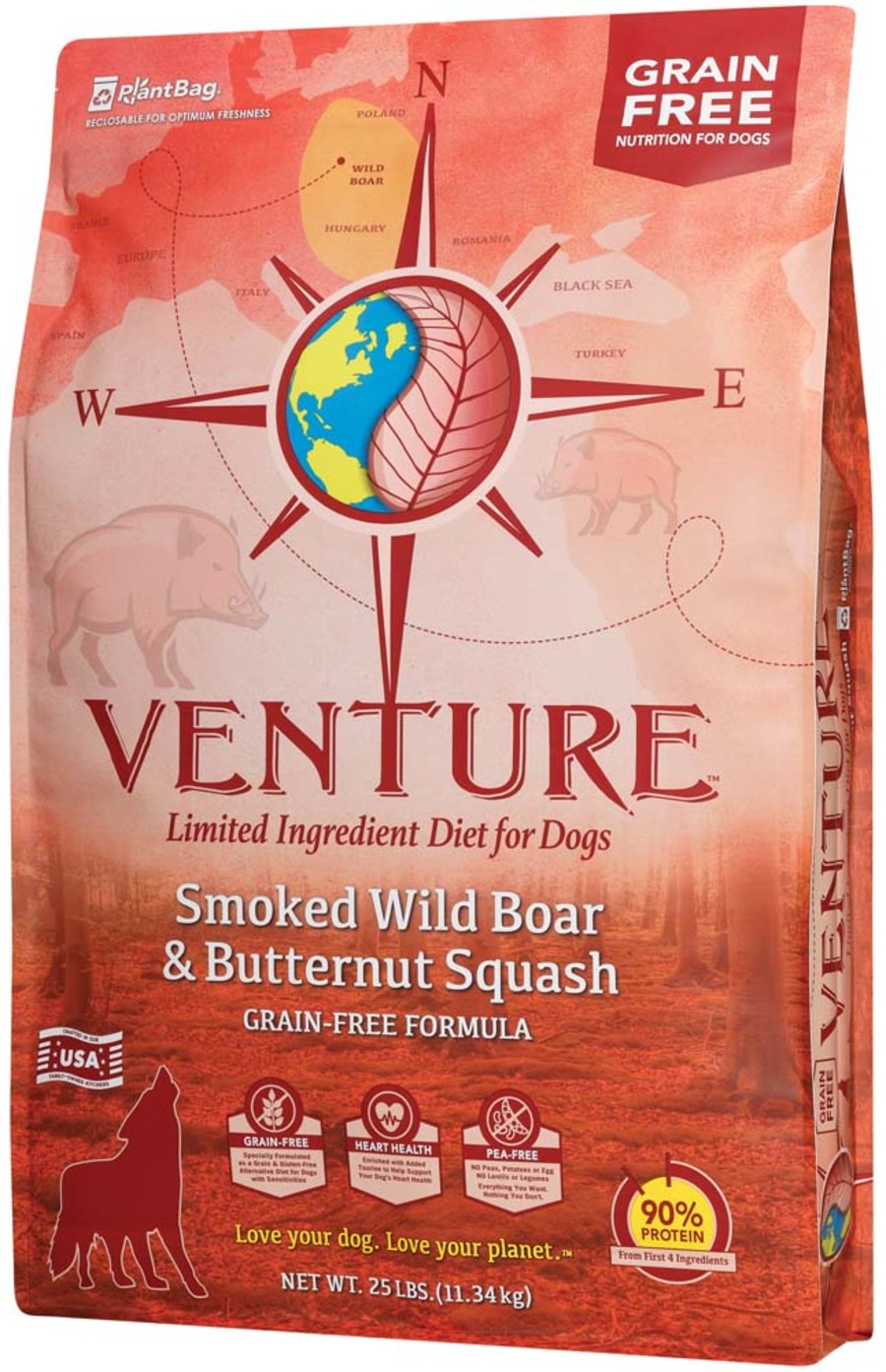 Earthborn Holistic VENTURE LID Smoked Wild Boar and Butternut Squash Grain Free Dog Food 25lb